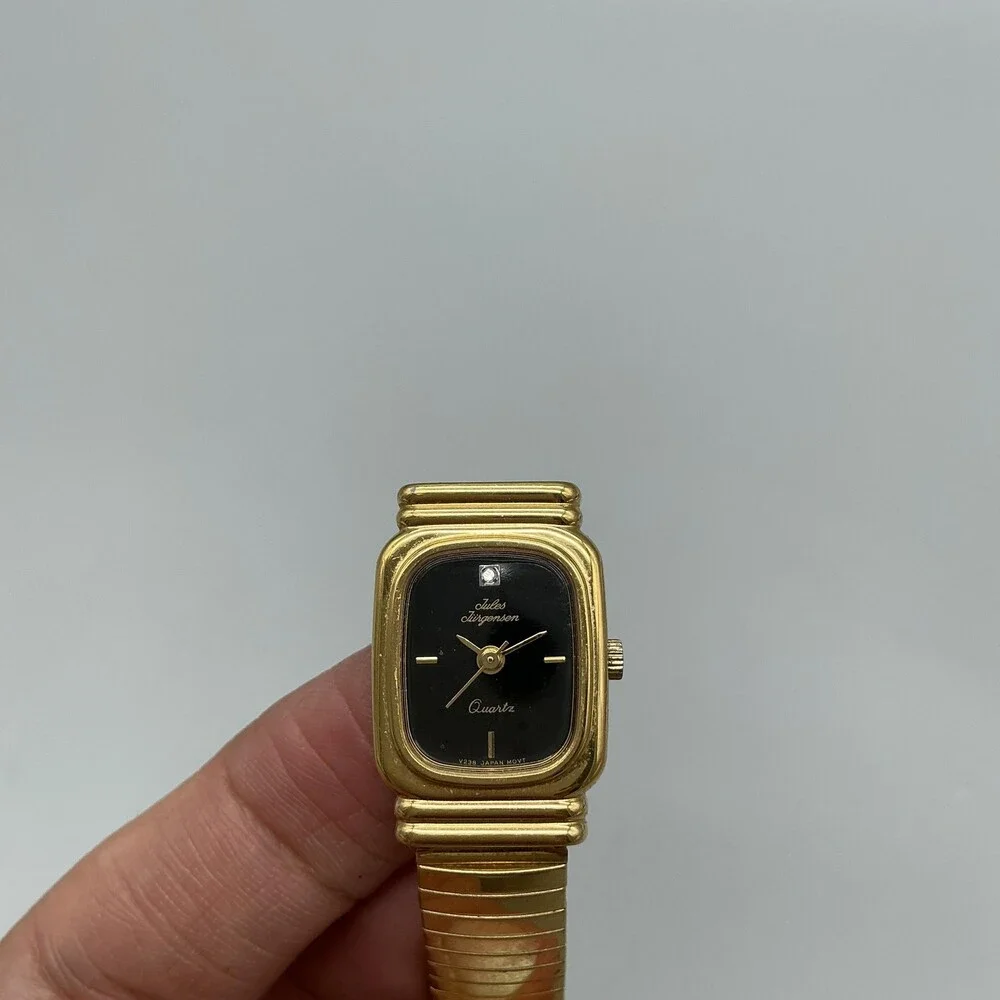 Jules Jurgensen Womens Watch 17mm Black Gold Tone Expansion Band New Battery